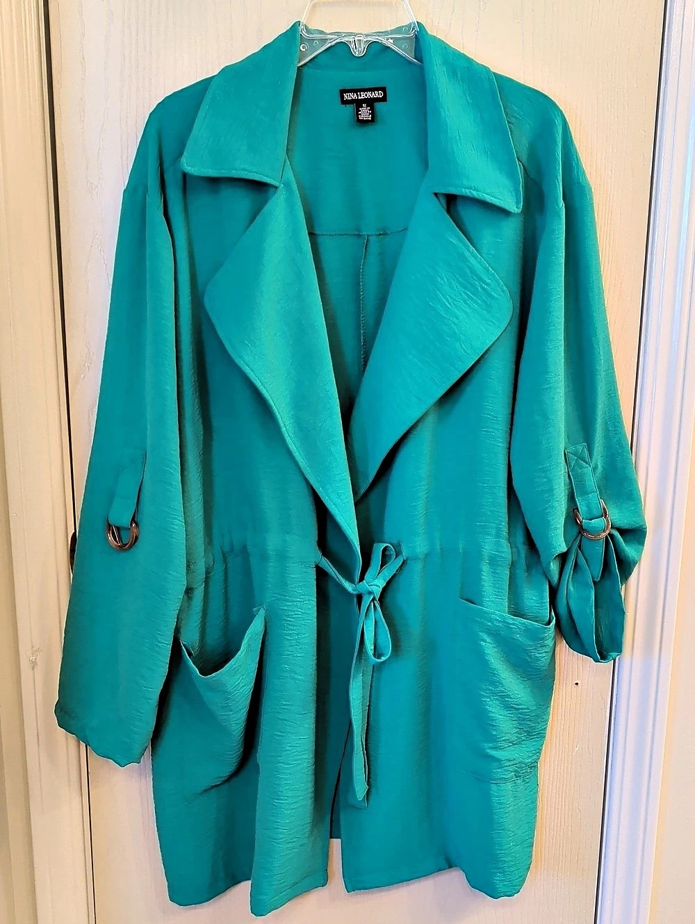 Nina Leonard Plus Size Lightweight Green Trench Coat Size 1X